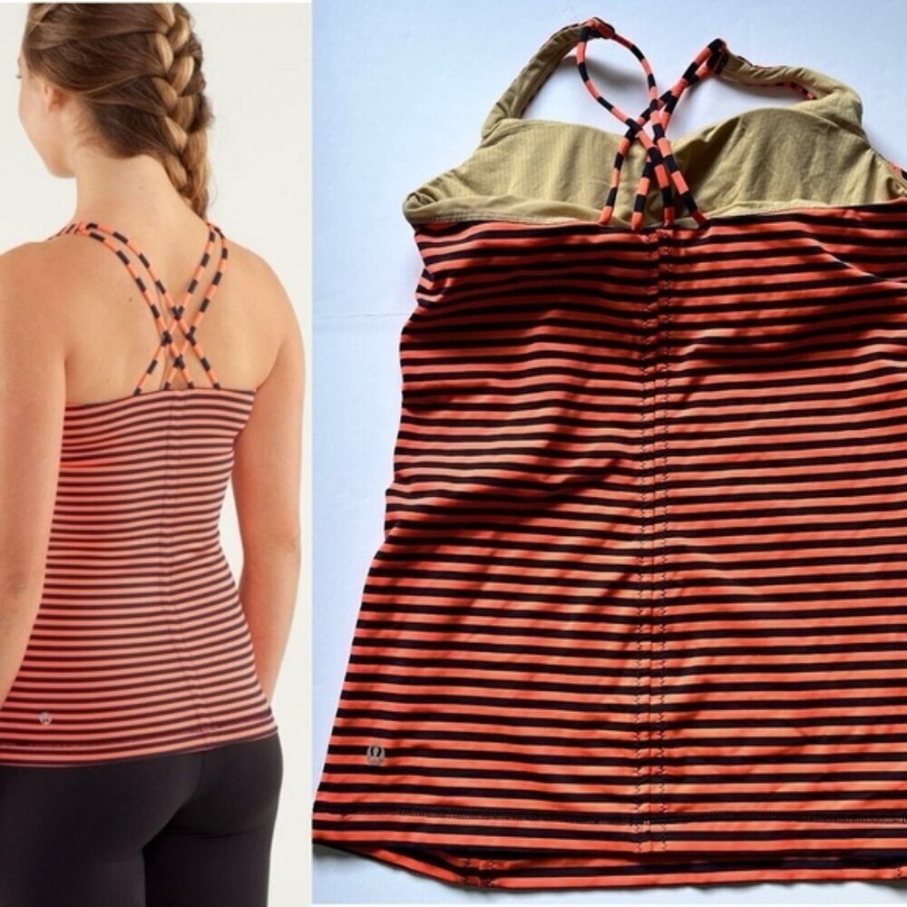 Fairy Fashion๐งต๐ง Lululemon Tank Top Orange Navy Blue sz S - Picture 3 of 14